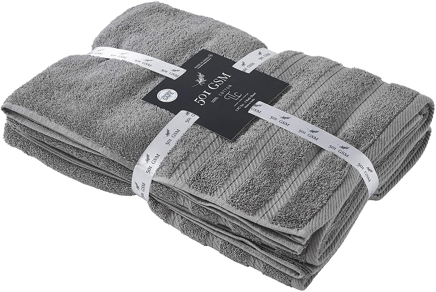 Classic Cotton Towels 2 Piece Set (Light Grey)