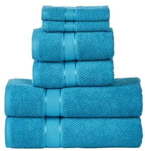 Senses Textured Rice Weave 6 Piece Bathroom Towel Set (Turquoise)