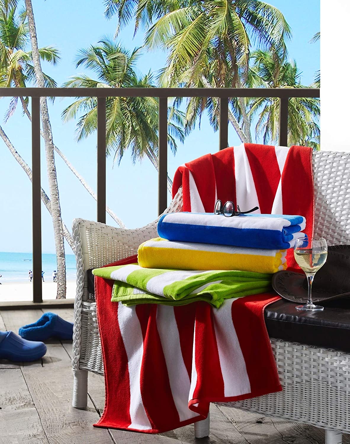 Cabana Stripe Velour Pool and Beach Towels 2 Pack (Red)