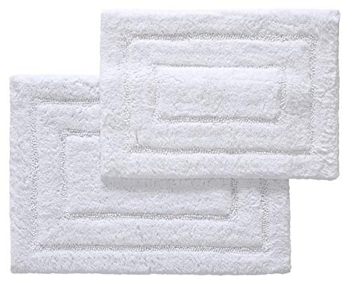 Eco Terry Sustainable Bathroom Rugs Set, 2 pc (20 "x30 and 17 "x24) - Made with Recycled Cotton Chenille and Recycled PET Polyester, 2800 GSM (White)
